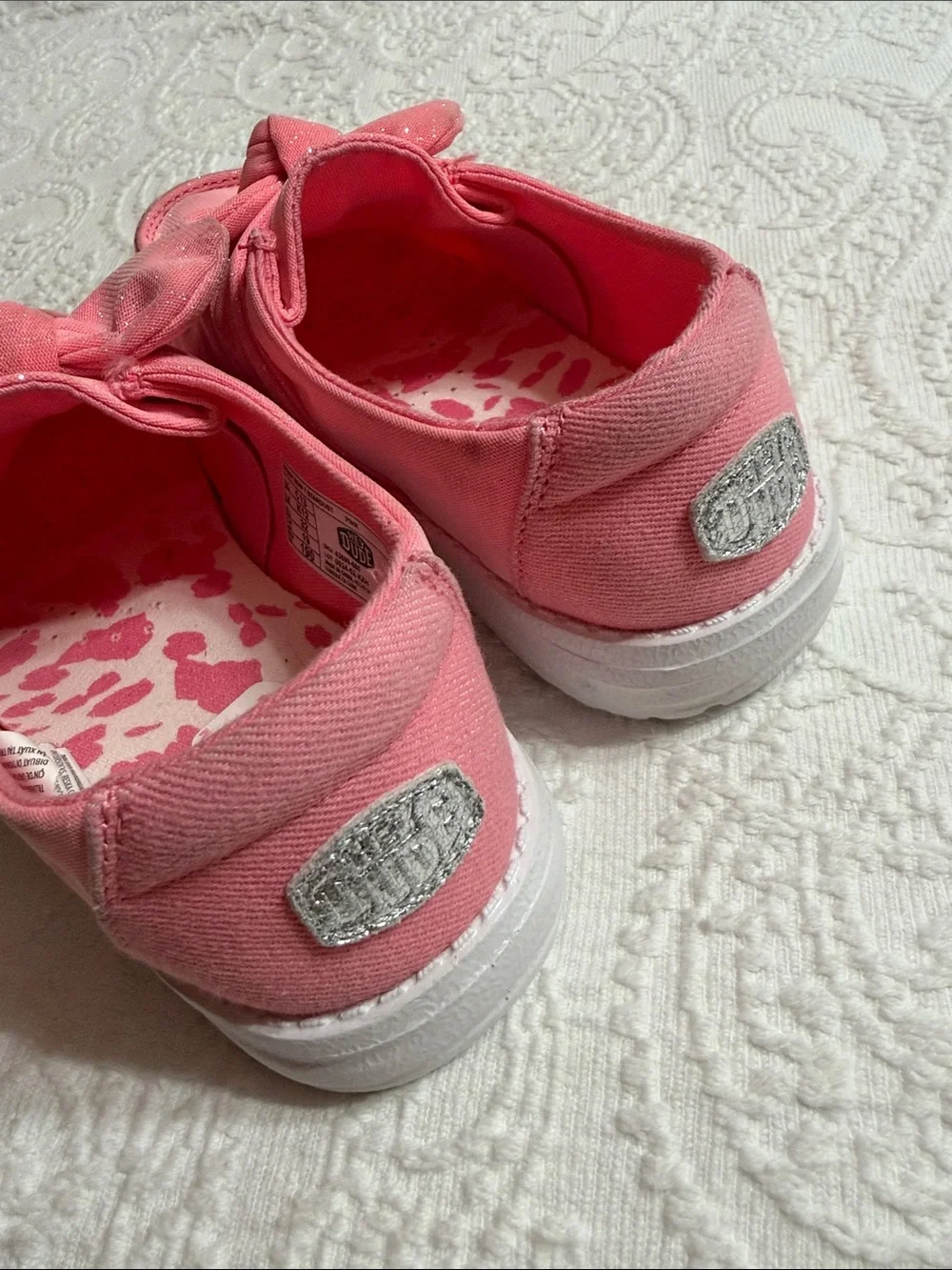 Hey Dude Girls Size 13C Stardust Pink Bow Slip-On Moccasins